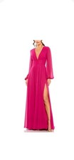 IEENA FOR MAC DUGGAL V-Neck Illusion Long Sleeve Chiffon Gown Size 6 NWT