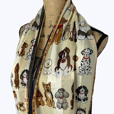 Dog Lover Rectangle Scarf Blue WOOF Border Poodle Shephard Terrier Husky Novelty