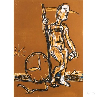 Markus Lüpertz Original Woodcut Time Travel Clock Grim Reaper Frame RRP: €2000