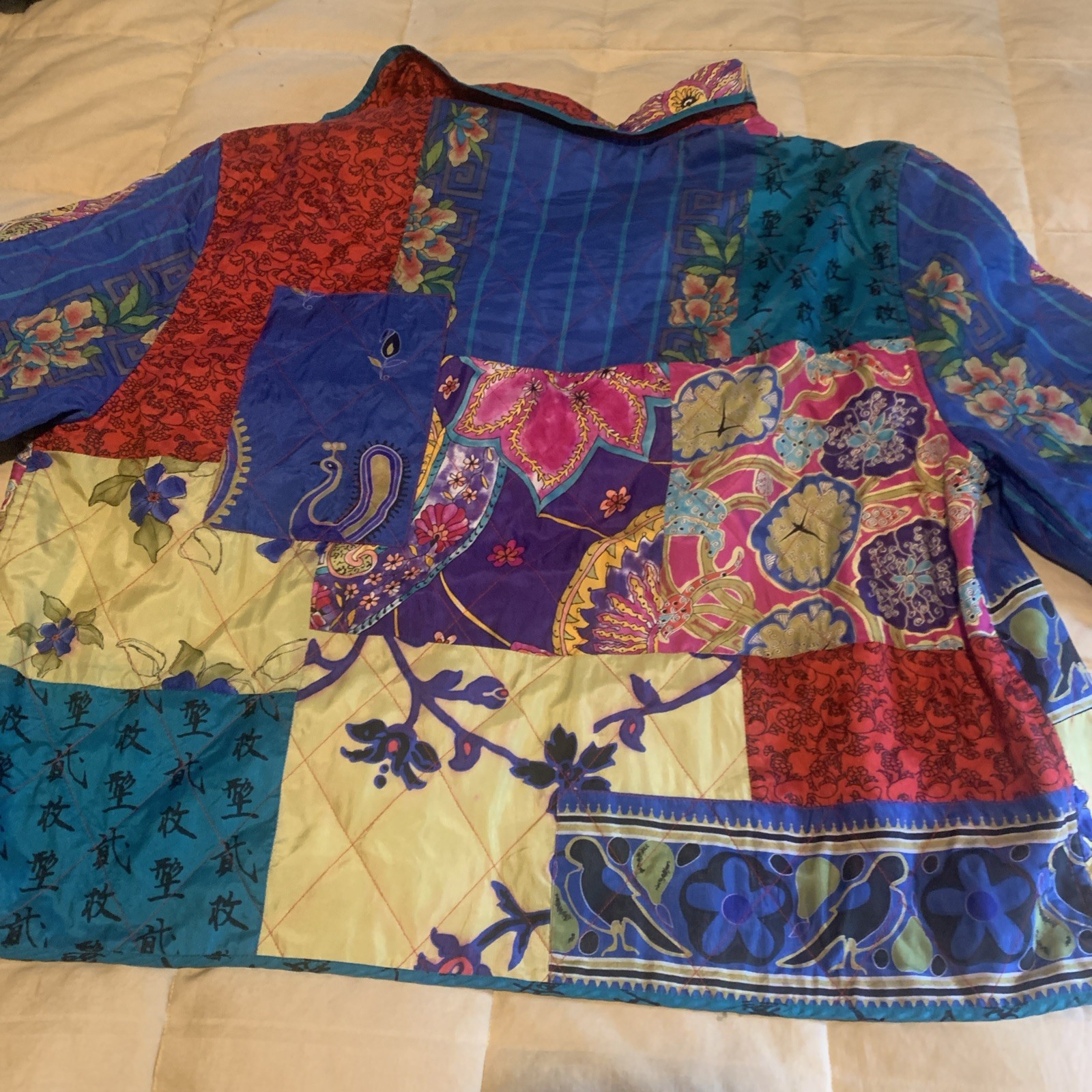 Chicos Jacket 100% Silk Patchwork Lined Boho Indi… - image 12