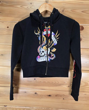 Ed Hardy Y2K Full Zip Cropped Hoodie Women  s Medium Skull Eagle Heart READ