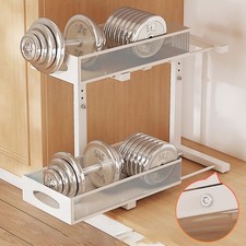 2 Tier Sliding Under Sink Organizer Height Adjustable Heavy Duty Cabinet Rack
