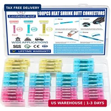 100 Pcs Heat Shrink Butt Connectors Kit,Waterproof Insulated Marine Automotive C