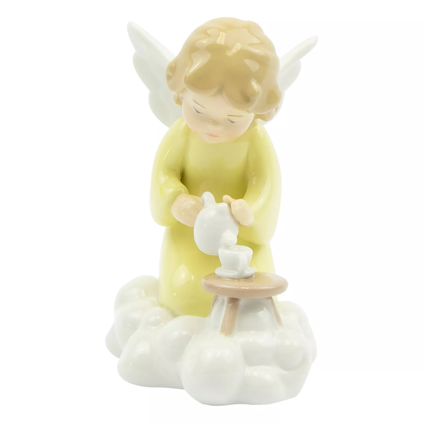 Little Blonde Angel Having Tea On A Cloud 3-1/2'' Porcelain Figurine
