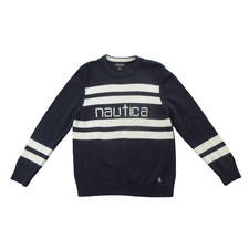 Nautica Sweater Mens Large Striped Crewneck Pullover Classic Knit Casual