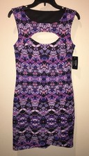 GUESS Print Cutout Sleeveless Stretch Purple White Black Dress NEW Womens Sz 10