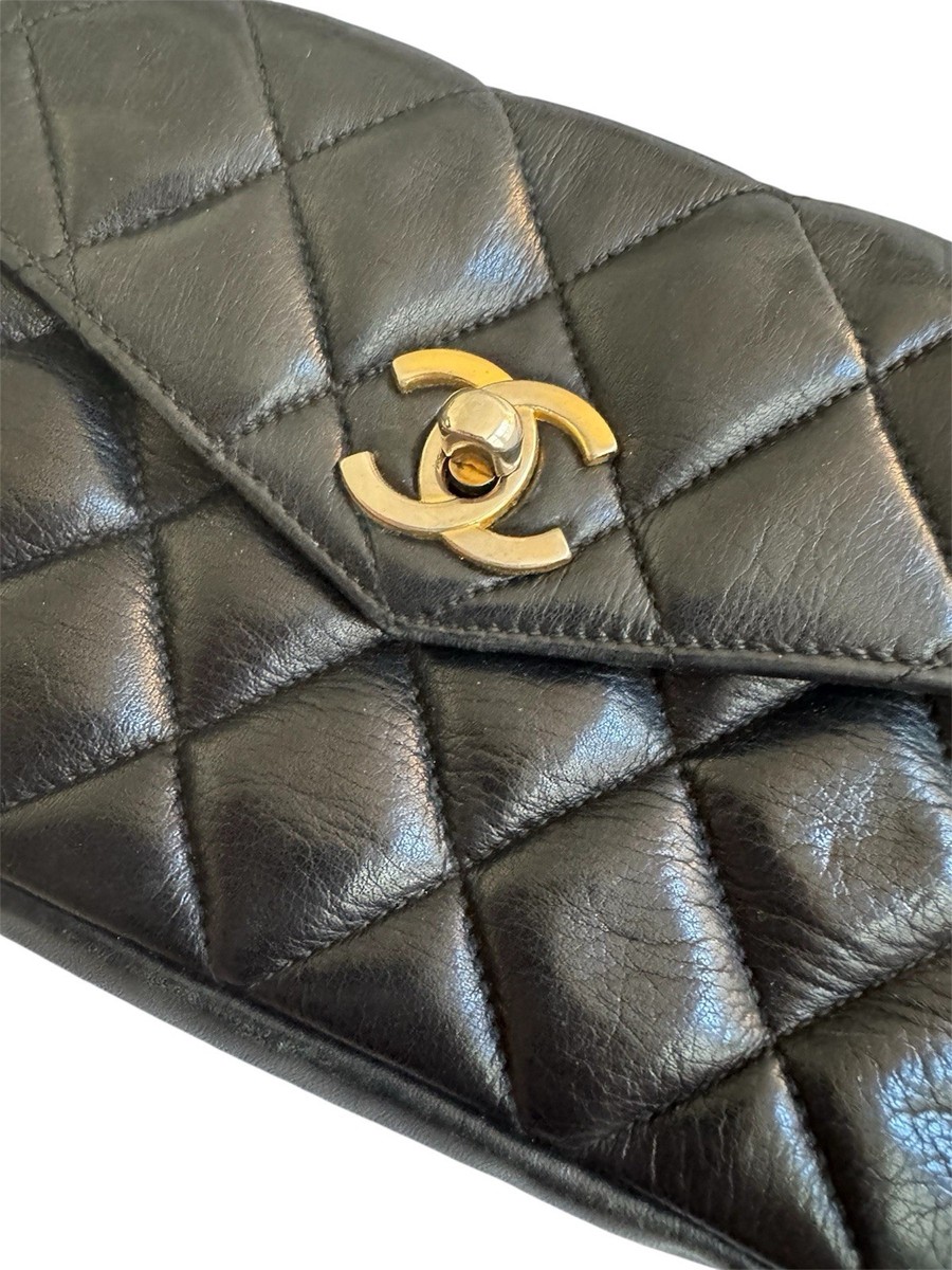 Chanel Quilted Leather Belt Bag / Waist Bag Black Vintage CC Logo