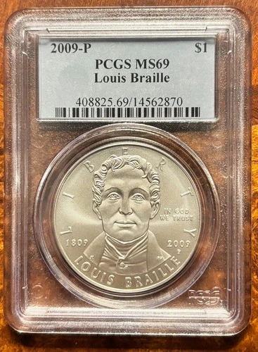 2009-P $1 Louis Braille PCGS MS69 Graded Silver U.S. Coin