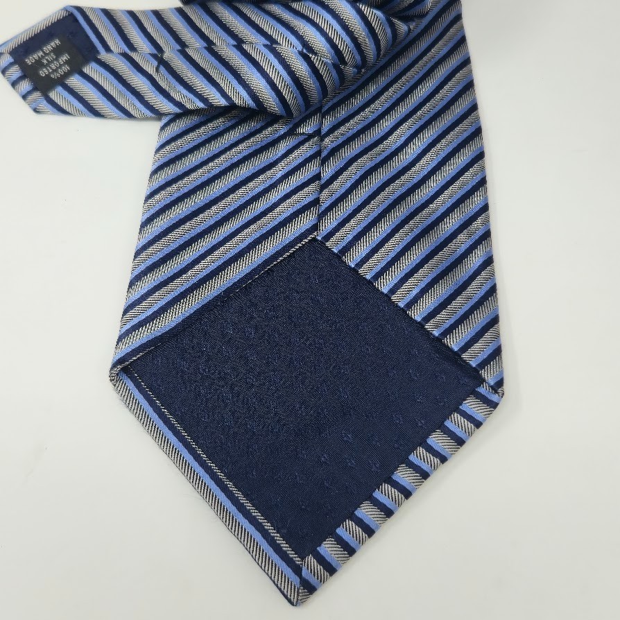 Pronto Uomo Blue/Silver Striped 100% Silk Tie Handmade image 5