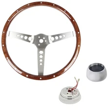 CJ Classics Steering Wheel Kit Wood Grain 14” 3-Bolt 3-Hole Spokes Mustang 19...