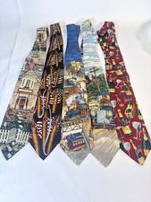 Vintage Men s Silk Ties Americana Series Antiques Cigar Train Cars Unique Lot