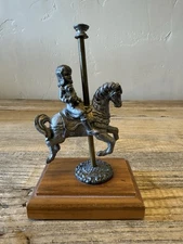 Vtg Park Carousel Pewter M.A. Ricker Girl & Bear Limited Edition on Wood Base