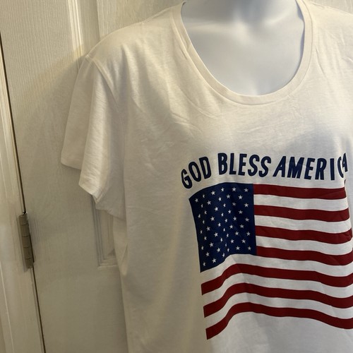 T-shirt donna 2XL God Bless America bianca bandiera USA maglietta grafica 100% cotone - Foto 10 di 19