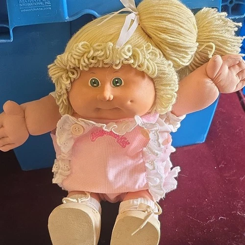 Cabbage Patch Kids Blonde Curly Hair Baby Doll Pink Outfit Soft Body Shoes