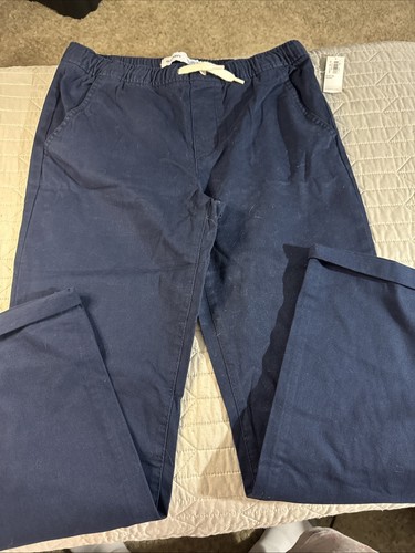 Boys Husky 10/12 Pull On Navy Blue Pants Elastic Waist With Drawstring Relaxed