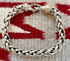 David Yurman WHEAT LINK BRACELET Sterling Silver & 18k Gold 8.5” 51g 8mm men's