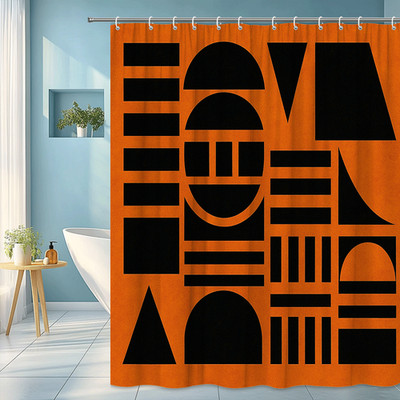 Geometric Black and Orange Shower Curtain for Modern Decor