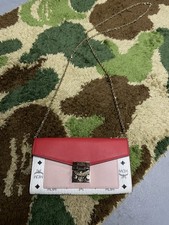 Mcm Monogram Chain Shoulder Bag White Leather Wallet Bag