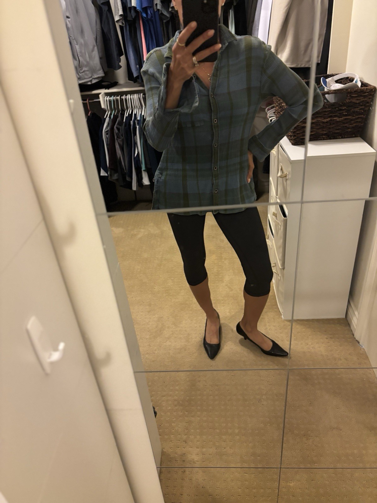 prAna Plaid Button-Up Collared Organic Cotton Blouse Blue Green Size S