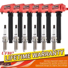 6 Ignition Coil Pack UF807 and Spark Plugs For 2018 Jeep Wrangler 3.6 V6 16-2021