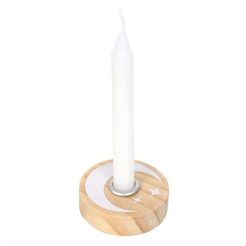❤️❤️Spell Candle Holders Pentagram Cat Moon Star Witchcraft Wood White Pecan❤️❤️ - Picture 15 of 19