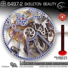 MOVEMENT ETA UNITAS 6497-2, BL109, SPIDER SKELETON, BLUE STONE DECORATED, SWISS