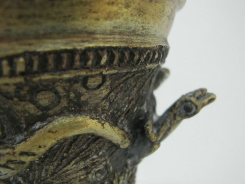 Unique BRONZE Metal Pictorial Wine CHALICE Cup with Lizard & FROG Reptile Motif - Picture 7 of 10