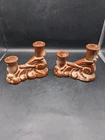 Vintage MCM Frankoma Pottery Red Bud Brown Pair Double Candle Stick Holder #304