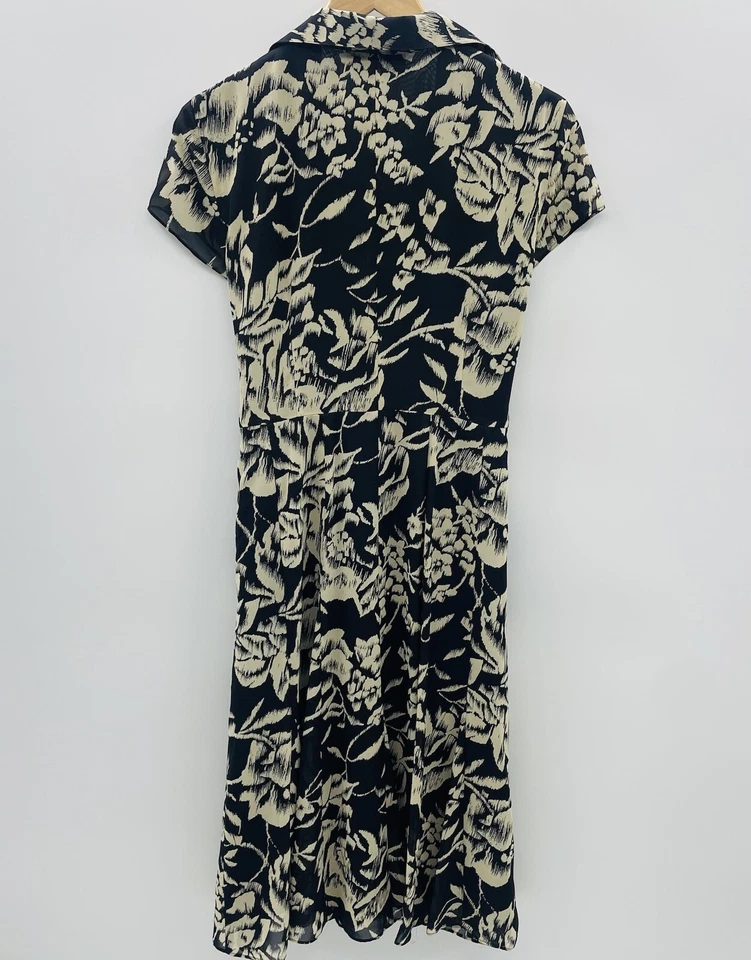 Vestido midi Evan Picone para mujer talla 8 estampado floral manga corta gasa en negro Foto 4 de 4