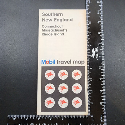1960s Vintage MOBIL OIL Map of Southern New England, CT, MA & RI