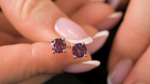 Alexandrite earrings, Minimalist stud earrings, Gold Plated 925 Silver Earring - Video 1 of 1