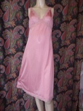 Vintage Princess Pink Silky Nylon Empire A-line Slip Nighty Lingerie 34-36
