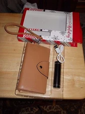Lodis Tan Leather Smart Phone Wristlet Wallet With Charging Stick & USB Cord