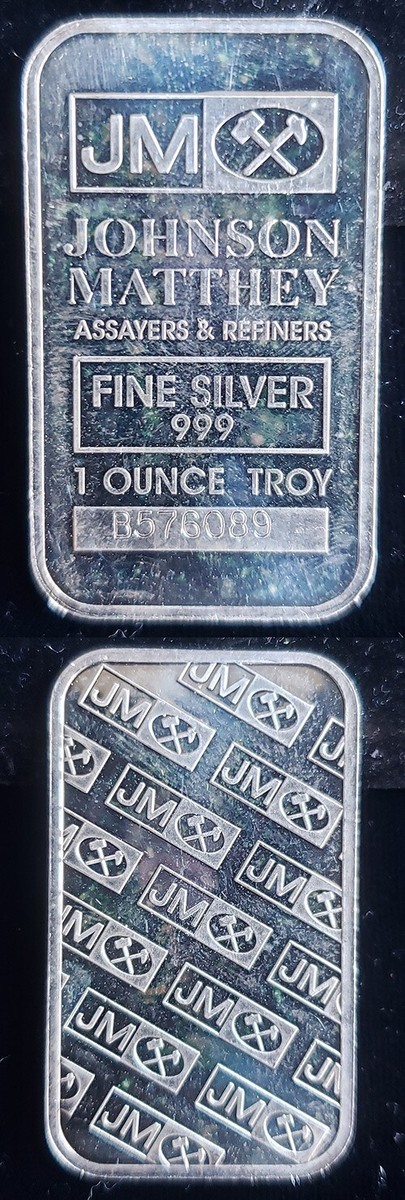 Johnson Matthey JM Assayers & Refiners 1 Oz 999 Silver # 6089 Bar