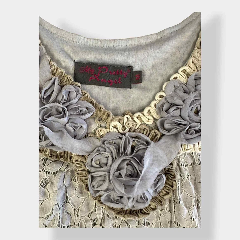 Mini Vestido My Pretty Angel Azul Polvoriento Encaje y Mezcla Floral Seda Talla M Foto 2 de 4