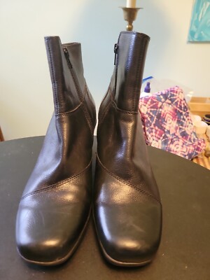 Clarks Collection Black Leather & Canvas Cuff Ankle Boots sz 11 Clarks Collection Boots Womens 8.5 W Ankle Booties Black  main image 4