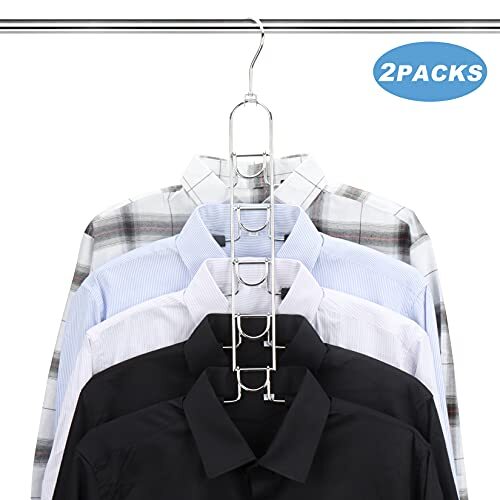 Mastom 2 Pack 5 in 1 Space Saving Hangers Multilayer Metal Clothes Hanger Space - Picture 6 of 7