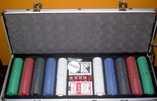 Poker Chip Set, 500 Ct, 2 Decks Cards, 5 Dice Aluminum Case (New in Box w/Tags)