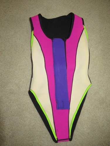 VTG 90S HOT SPORTS NEON YELLOW BLACK NEOPRENE wetsuit SWIMSUIT size S zipper NOS - Picture 9 of 10