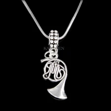Tiny Brass FRENCH HORN cornet Music Musical Instrument Necklace Christmas Gift 
