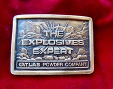 THE EXPLOSIVES EXPERT" "ATLAS POWDER COMPANY" Belt Buckle Vintage Like New