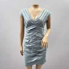Adrianna Papell Dress Women 12P Silver Metallic Sheath Party Cocktail Layered