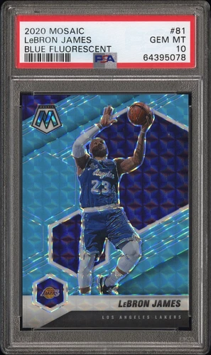 2020-21 Panini Mosaic LeBron James Blue Fluorescent SSP /15 #81 PSA 10 POP 1!