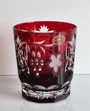 AJKA MARSALA RUBY RED CASED CUT TO CLEAR CRYSTAL WHISKEY DOF TUMBLER GLASS