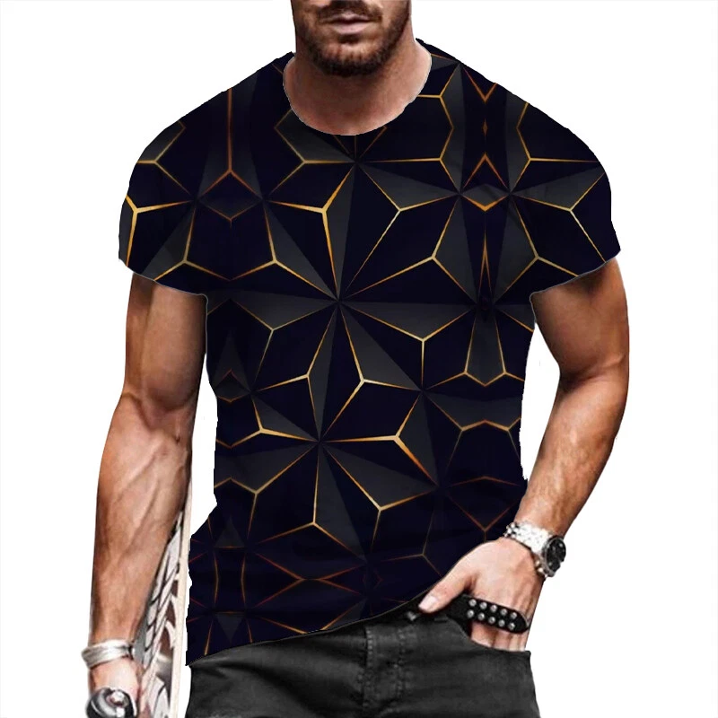 T Shirt Men Short Sleeve Black Gold Metal Graphic Fashion Silky T-Shirt Camiseta