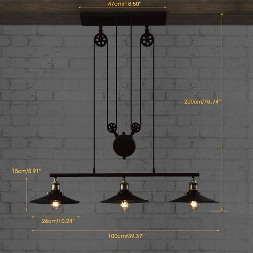 Industrial Kitchen Island Light Modern 3-Heads Hanging Ceiling Light Band Pulley - Picture 5 of 8