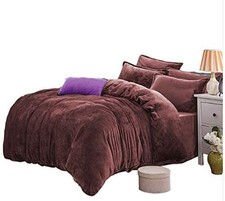 5 Pieces Nice California King Brown Plain Velvet Duvet Cover Set Home Decor Gift