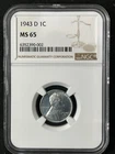 1943-D  1C  Lincoln Wheat One Cent NGC MS65   6352390-002
