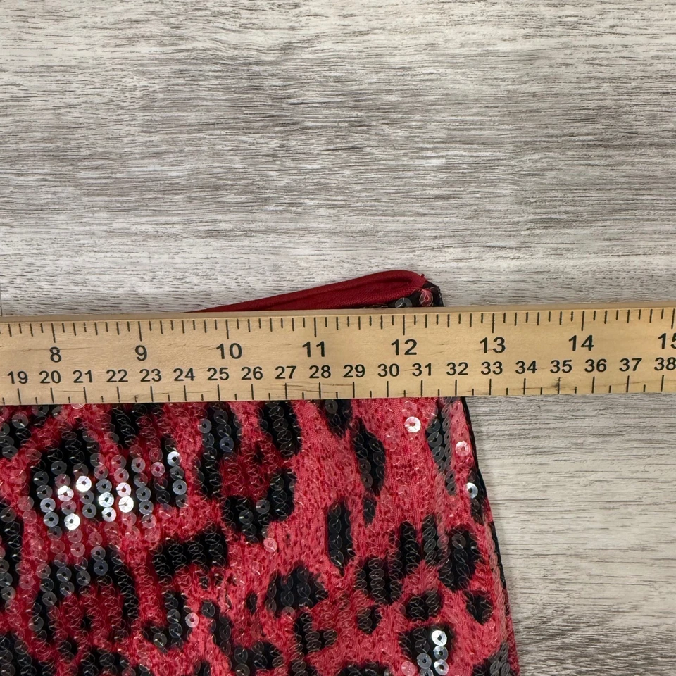 Pantalones Cortos Cintura Alta Lentejuelas Leopardo Rojo Brillante Mujer Talla Pequeña Fiesta Ropa de Club Foto 4 de 4