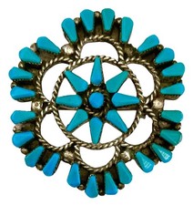 VINTAGE ZUNI Sterling Silver PETIT POINT TURQUOISE CLUSTER Brooch/Pendant